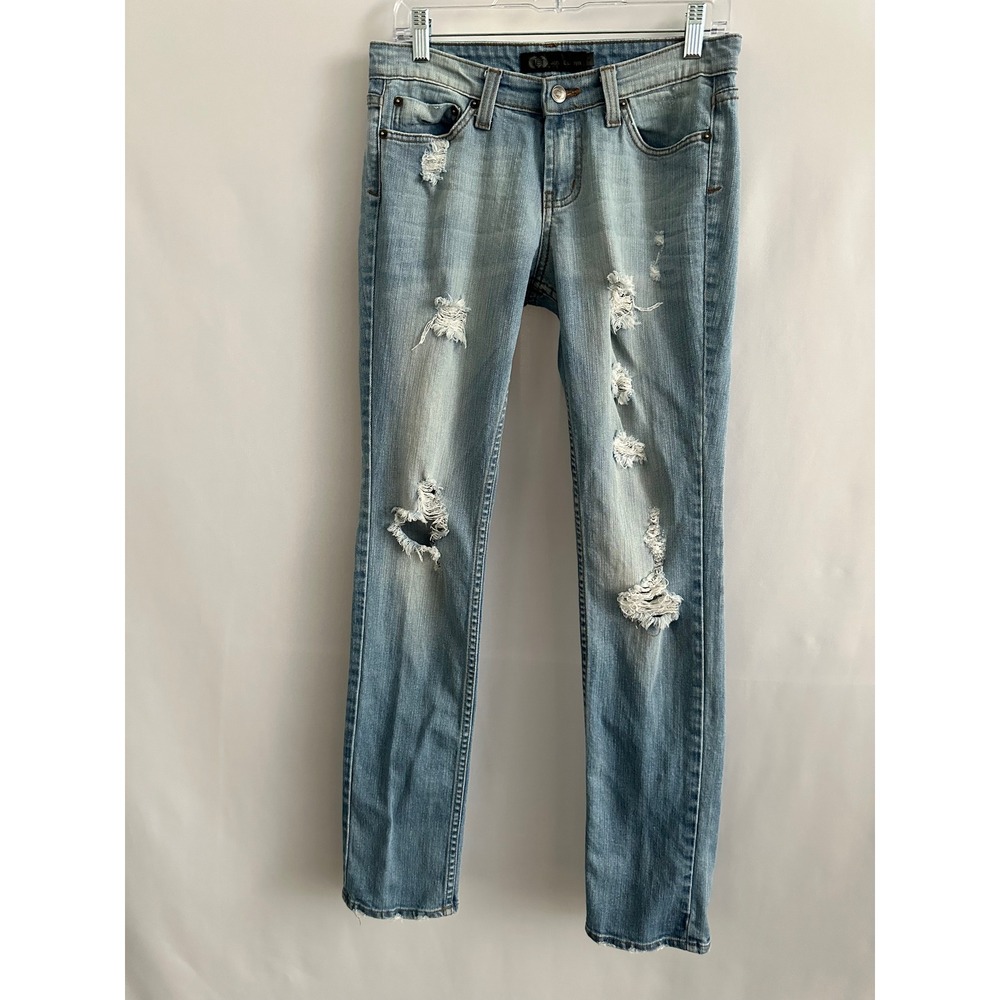 JET John Eshaya Jeans Women 4 Made In USA Blue Distressed Low Rise Grunge Y2K - Picture 2 of 11